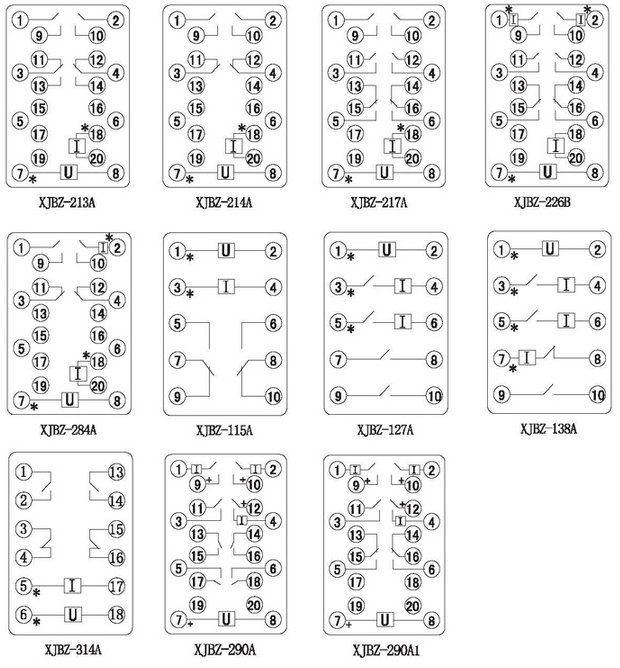 XJBZ-284A中間繼電器內(nèi)部接線圖