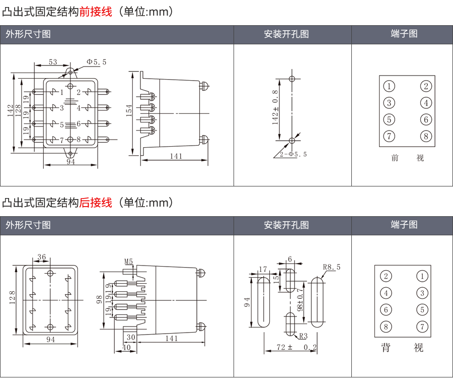 RWL-10凸出式固定結構外形及接線方式