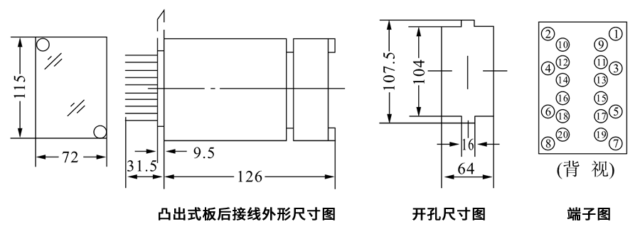 JZL-080凸出式板后接線安裝尺寸圖